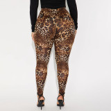 Women Spring/Summer Leopard Print Stirrup Print Slip-On Basic Casual Pant