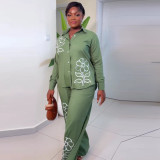 Women French Embroidered Shirt and Trousers Two-Piece Set