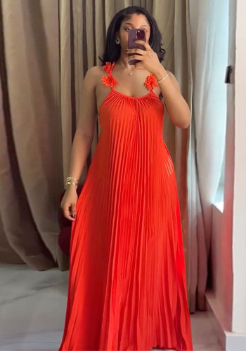 Women Spring Backless Pleated Maxi Dress