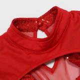 Women Round Neck Sequin Long-sleeved Bodycon Dress