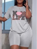 Women Spring/Summer Printed Casual Short-Sleeve Top and Shorts Two-Piece Set