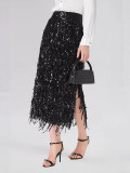 Women Tassel Sequined Slashed Skirt