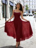 Women French-style rhinestone mesh slip dress