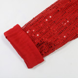 Women Round Neck Sequin Long-sleeved Bodycon Dress