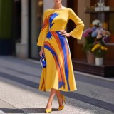 Women Spring Summer Elegant Printed Round Neck Dress