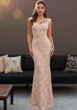 Women Solid V-Neck Lace Camisole Fishtail Maxi Dress