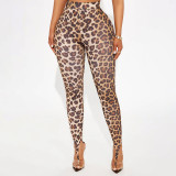 Women Spring/Summer Leopard Print Stirrup Print Slip-On Basic Casual Pant