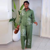 Women French Embroidered Shirt and Trousers Two-Piece Set