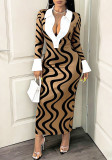 Women Spring Summer Elegant Printed Shirt Collar Dress