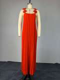 Women Spring Backless Pleated Maxi Dress