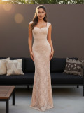Women Solid V-Neck Lace Camisole Fishtail Maxi Dress