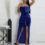 Women Sexy Off-the-Shoulder Long-sleeved Sequin Maxi Dress