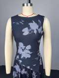 Women Spring Print Off-Shoulder Sleeveless Shirt and Skirt Two-Piece Set