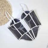 Women Sexy Line Color Block Fishbone Waist-cinching Plunging Camisole Basics Top