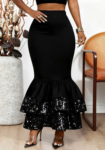 Women Elegant Sequin Patchwork Bodycon Fishtail Skirt