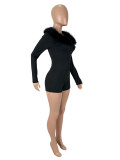 Women Sexy Pu-Leather Long-Sleeved Jumpsuit
