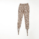 Women Spring/Summer Leopard Print Stirrup Print Slip-On Basic Casual Pant