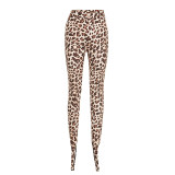 Women Spring/Summer Leopard Print Stirrup Print Slip-On Basic Casual Pant