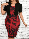 Plus Size Women Casual Top and Printed Dress Two-Piece Set
