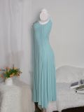 Women French-style rhinestone mesh slip dress