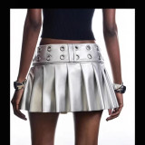 Women Sexy Pleated Pu-Leather Skirt