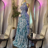 Women Spring Printed High Neck Sleeveless Maxi Dress