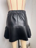 Women Pu-Leather Pleated Skirt