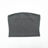 Women Autumn Strapless Crop Top Solid Tie-Up Ribbon Capri Pants Two-Piece Set