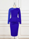 Elegant Patchwork Beaded High Waist Slim Fit Party Dress