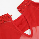 Women Round Neck Sequin Long-sleeved Bodycon Dress