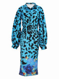 Women Long-sleeved V-neck Printed Dress