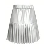 Women Pu-Leather Pleated Skirt