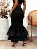 Women Elegant Sequin Patchwork Bodycon Fishtail Skirt