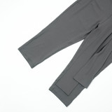 Women Autumn Strapless Crop Top Solid Tie-Up Ribbon Capri Pants Two-Piece Set