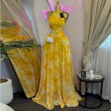 Women Spring Printed High Neck Sleeveless Maxi Dress