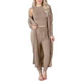 Women Casual Sleeveless Vest Jacket and Pants Three-Piece