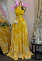 Women Spring Printed High Neck Sleeveless Maxi Dress