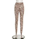Women Spring/Summer Leopard Print Stirrup Print Slip-On Basic Casual Pant