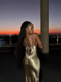Women Backless Strap Dress