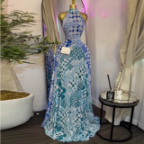 Women Spring Printed High Neck Sleeveless Maxi Dress