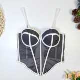 Women Sexy Line Color Block Fishbone Waist-cinching Plunging Camisole Basics Top