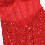 Women Round Neck Sequin Long-sleeved Bodycon Dress