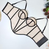 Women Sexy Line Color Block Fishbone Waist-cinching Plunging Camisole Basics Top