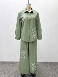 Women French Embroidered Shirt and Trousers Two-Piece Set