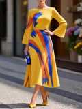 Women Spring Summer Elegant Printed Round Neck Dress