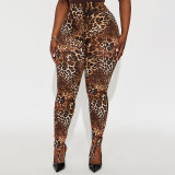 Women Spring/Summer Leopard Print Stirrup Print Slip-On Basic Casual Pant