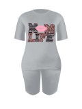 Women Spring/Summer Printed Casual Short-Sleeve Top and Shorts Two-Piece Set