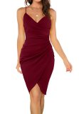 Women Sexy Solid V-Neck Camisole Dress