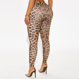 Women Spring/Summer Leopard Print Stirrup Print Slip-On Basic Casual Pant