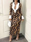 Women Spring Summer Elegant Printed Shirt Collar Dress
